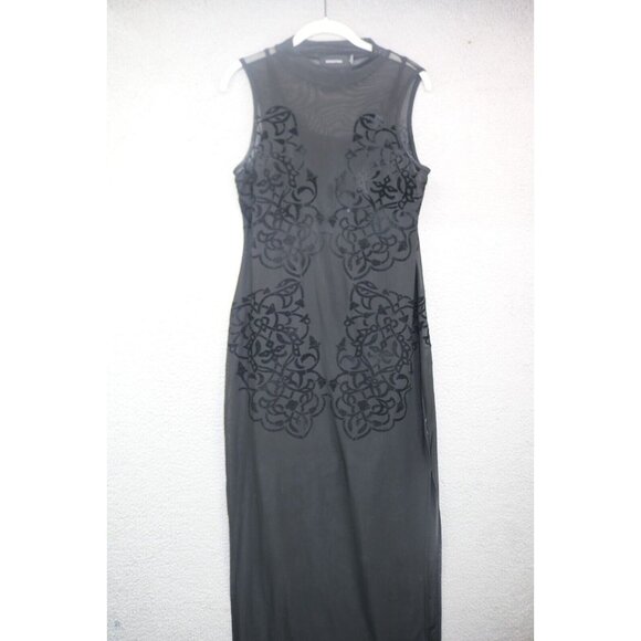Minkpink Black Velvet Burnout Maxi Dress-Size Large-Mesh-Whimsigoth-Witchy - Picture 1 of 13